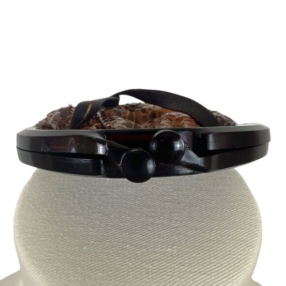 Vintage 40s Women's Brown Snake Skin Crossbody Shoulder Bakelite Closure Bag - Picture 9 of 13